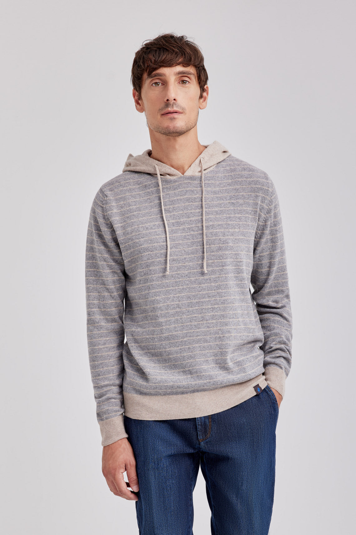 Lambswool striped hooded sweater
