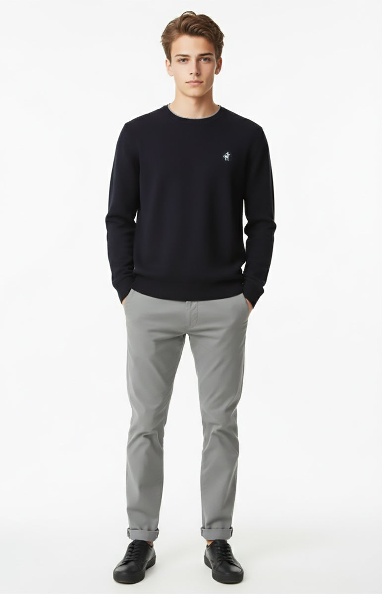 Crewneck sweater in cotton and wool with contrast details