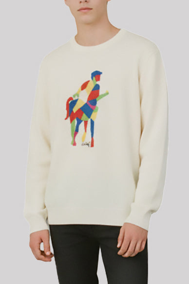 Maglia in pura lana Rodrigo + Lodola ricamo centauro multicolor custom fit