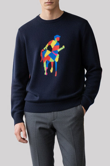 Maglia in pura lana Rodrigo + Lodola ricamo centauro multicolor custom fit