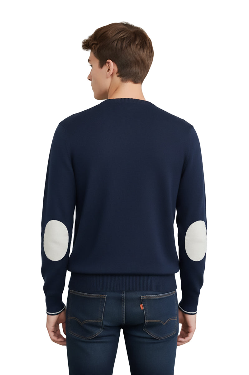 Crewneck sweater in combed wool with alcantara patches