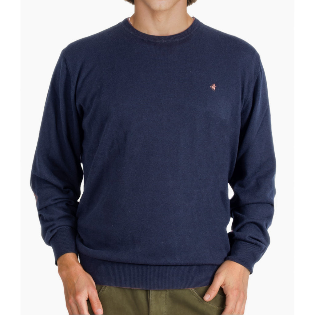Crewneck sweater in combed wool with alcantara patches