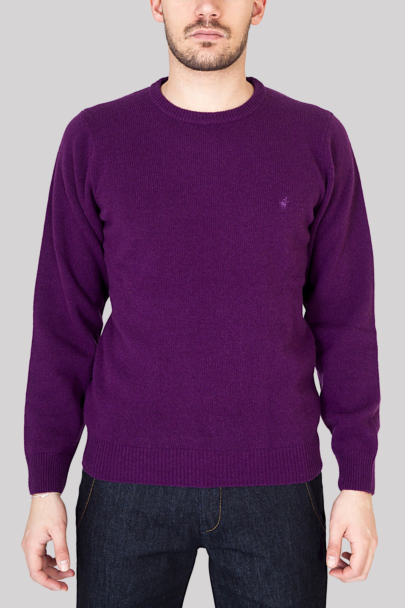 Lambswool crewneck sweater with jacquard patches