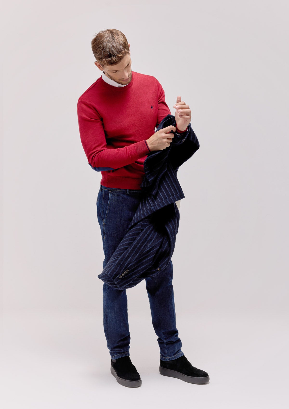 MAGLIA GIROCOLLO CON TOPPE E INSERTI IN CONTRASTO,  MISTO LANA |4774|