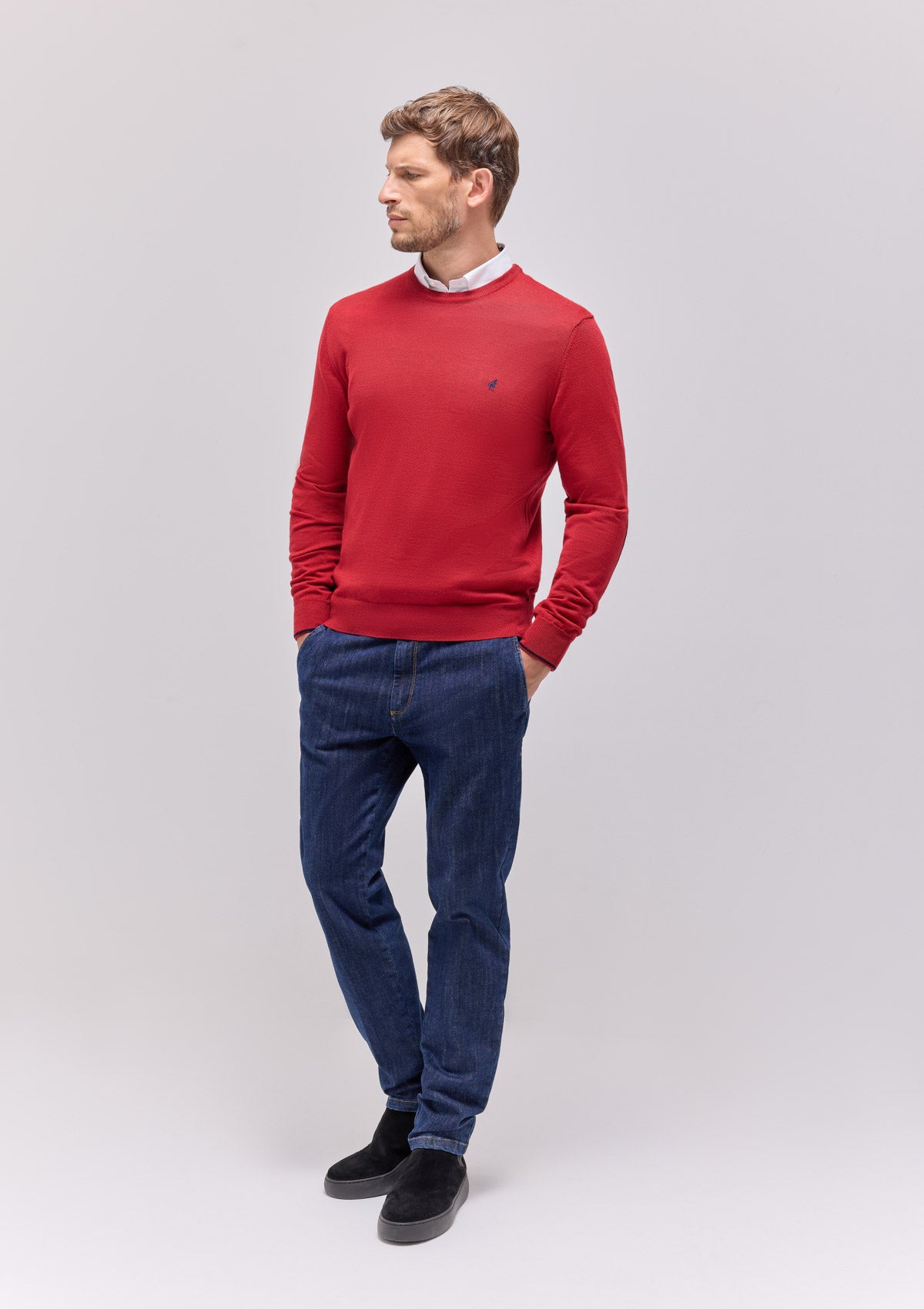 MAGLIA GIROCOLLO CON TOPPE E INSERTI IN CONTRASTO,  MISTO LANA |5041|