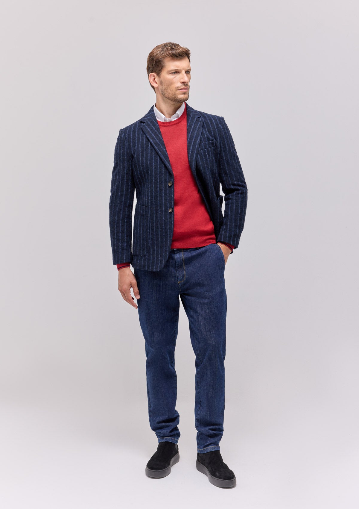 MAGLIA GIROCOLLO CON TOPPE E INSERTI IN CONTRASTO,  MISTO LANA |5130|