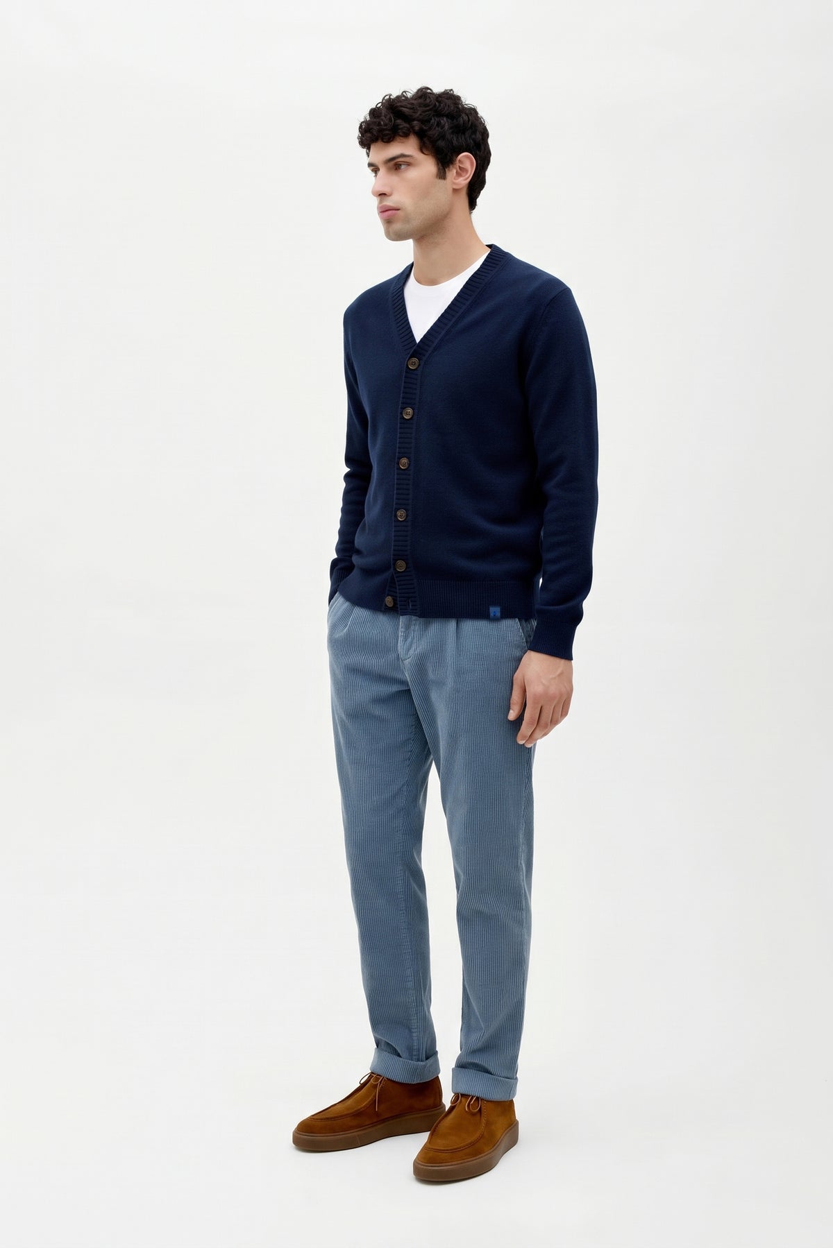 Cardigan bottoni maglia rasata, con finta bottoni fin 7