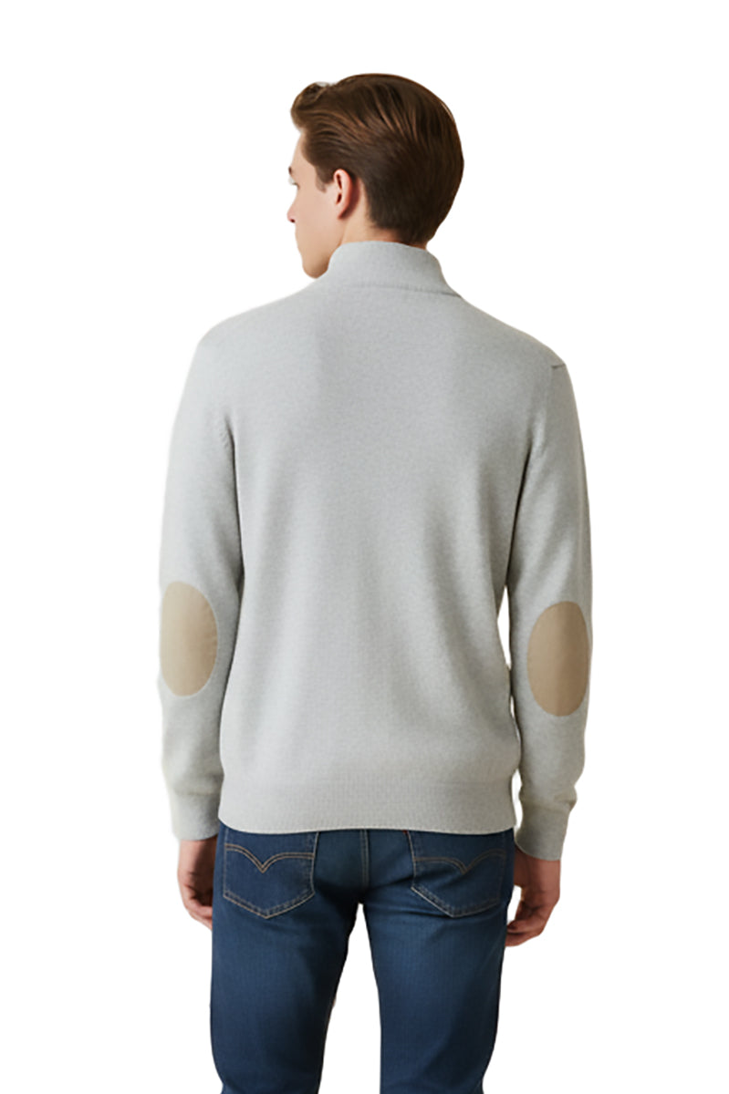 Mock neck sweater in lambswool with alcantara patches
