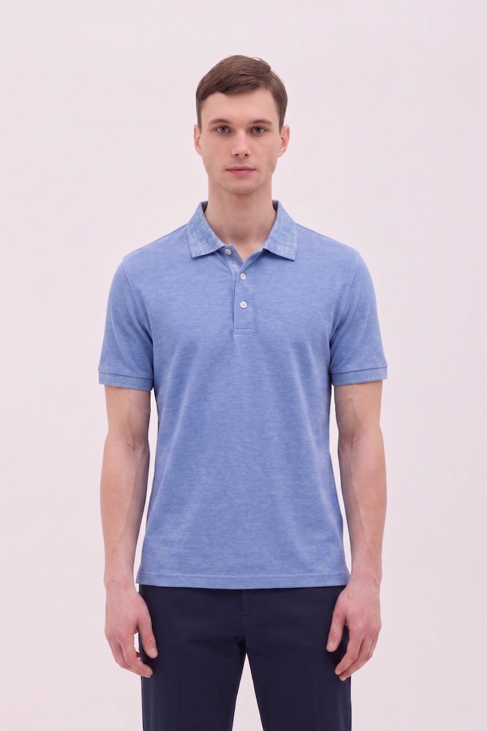 POLO COLLO CAMICIA IN PIQUET OXFORD CON COLLO IN TESSUTO LINO