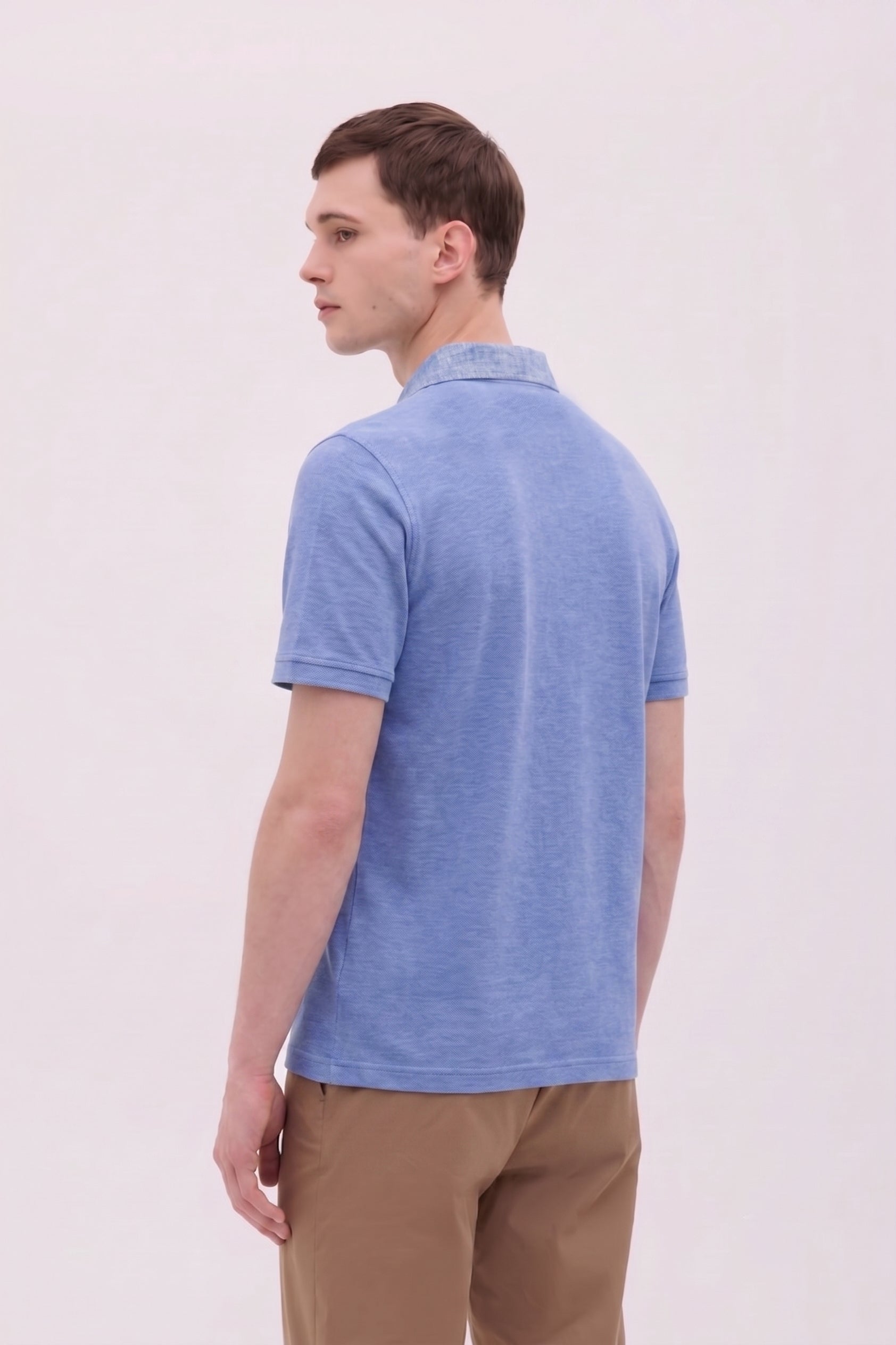 POLO COLLO CAMICIA IN PIQUET OXFORD CON COLLO IN TESSUTO LINO