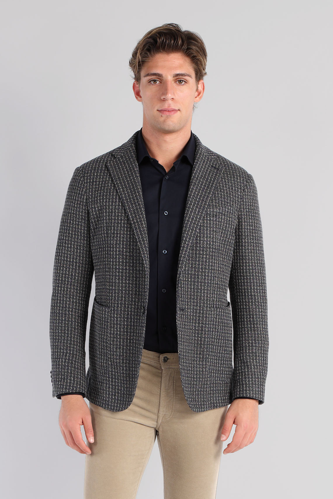 2-Button jacket in jersey and micro-pattern cotton custom fit