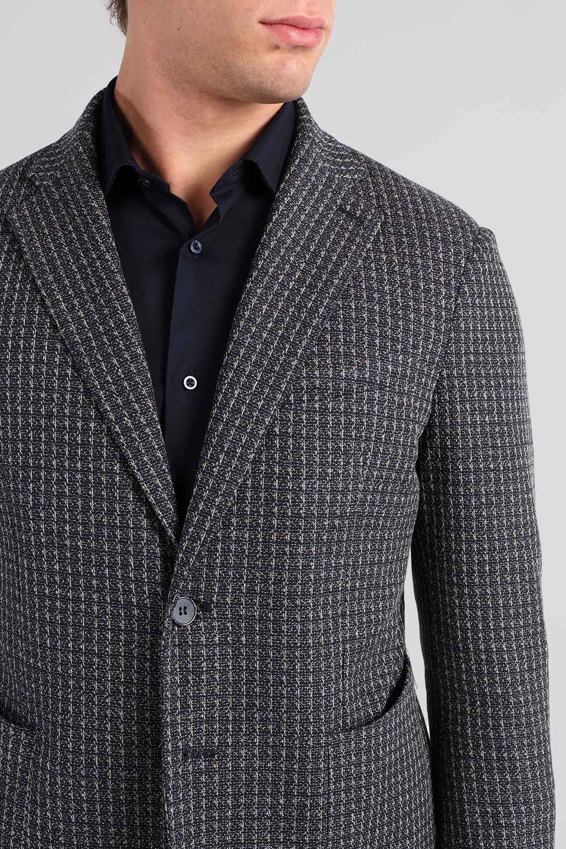 2-Button jacket in jersey and micro-pattern cotton custom fit
