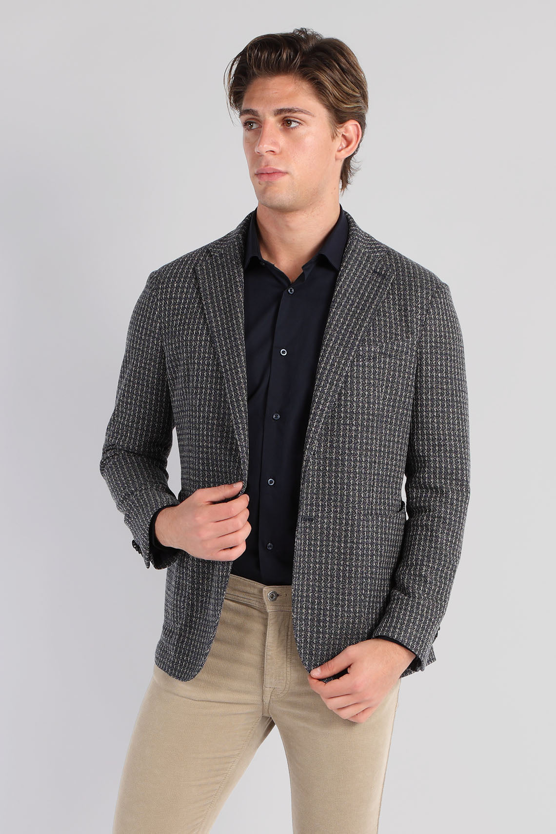 2-Button jacket in jersey and micro-pattern cotton custom fit