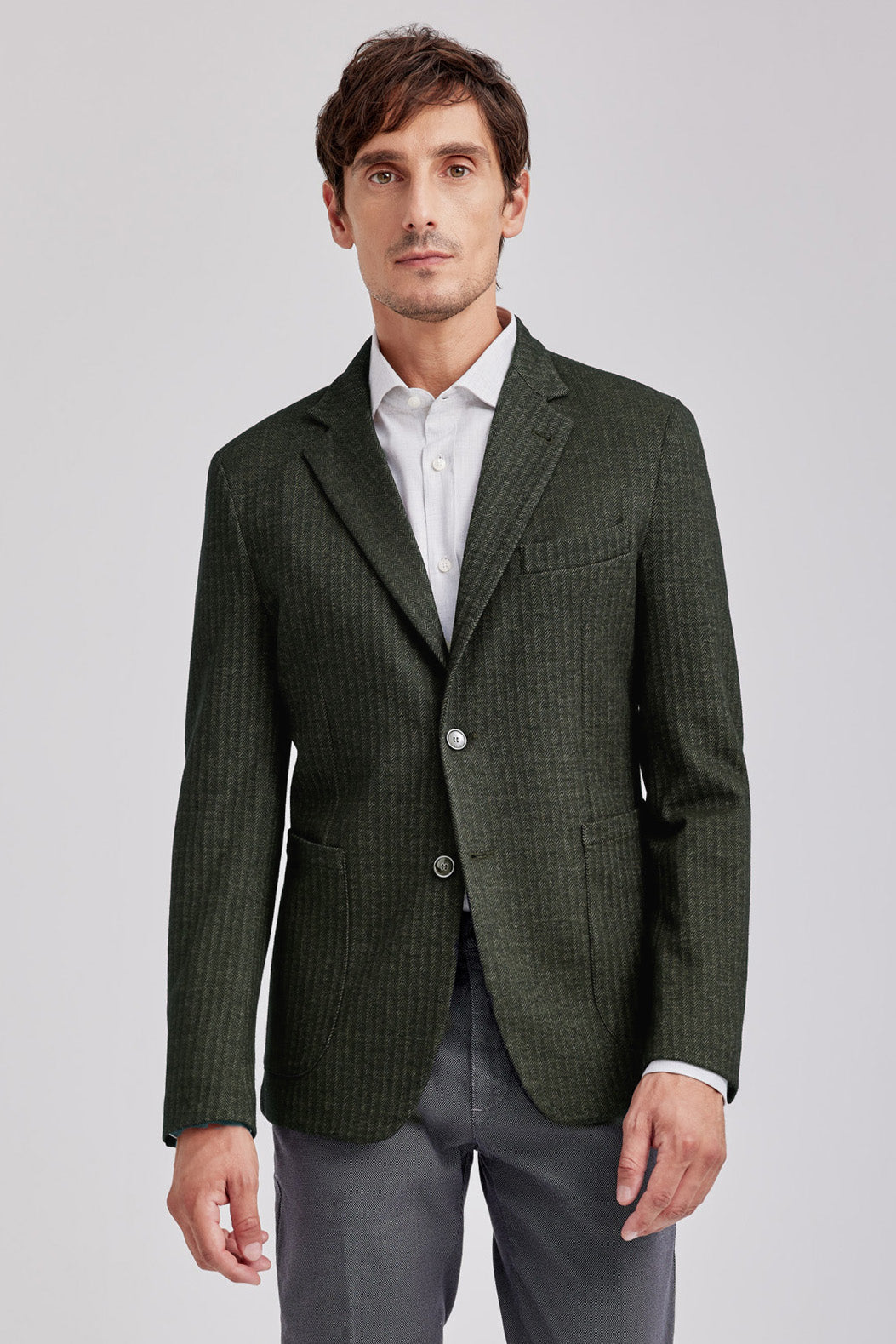 2-Button jacket in stretch herringbone jersey custom fit