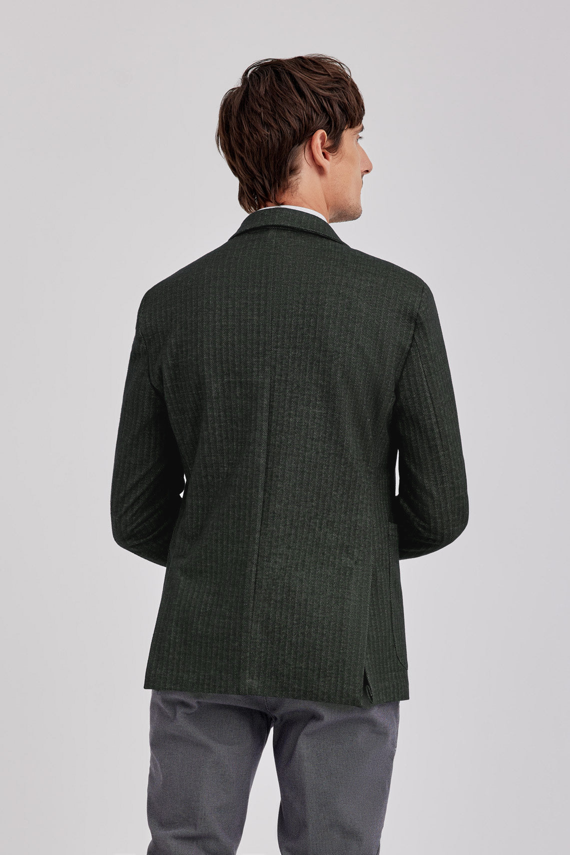 2-Button jacket in stretch herringbone jersey custom fit
