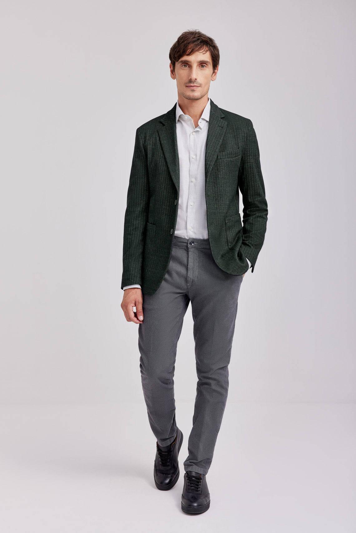 2-Button jacket in stretch herringbone jersey custom fit