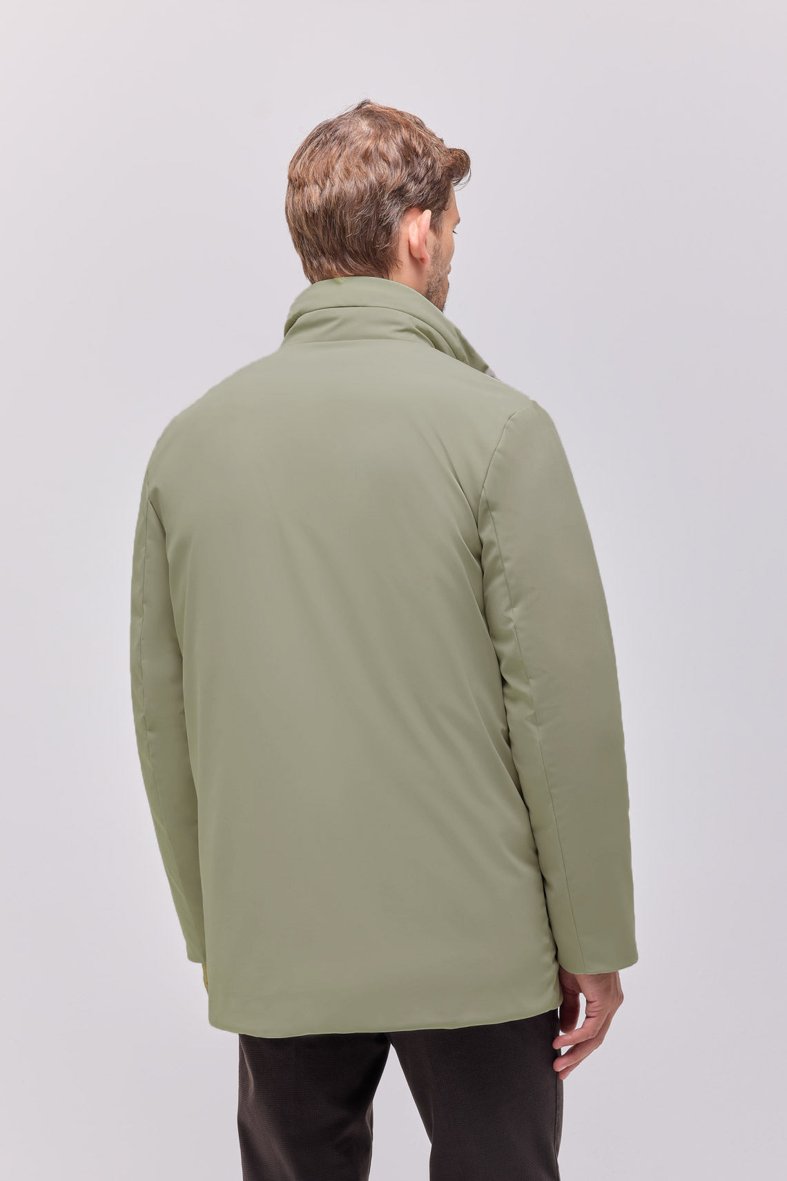 Parka imbottito con collo in piedi in techno nylon stretch