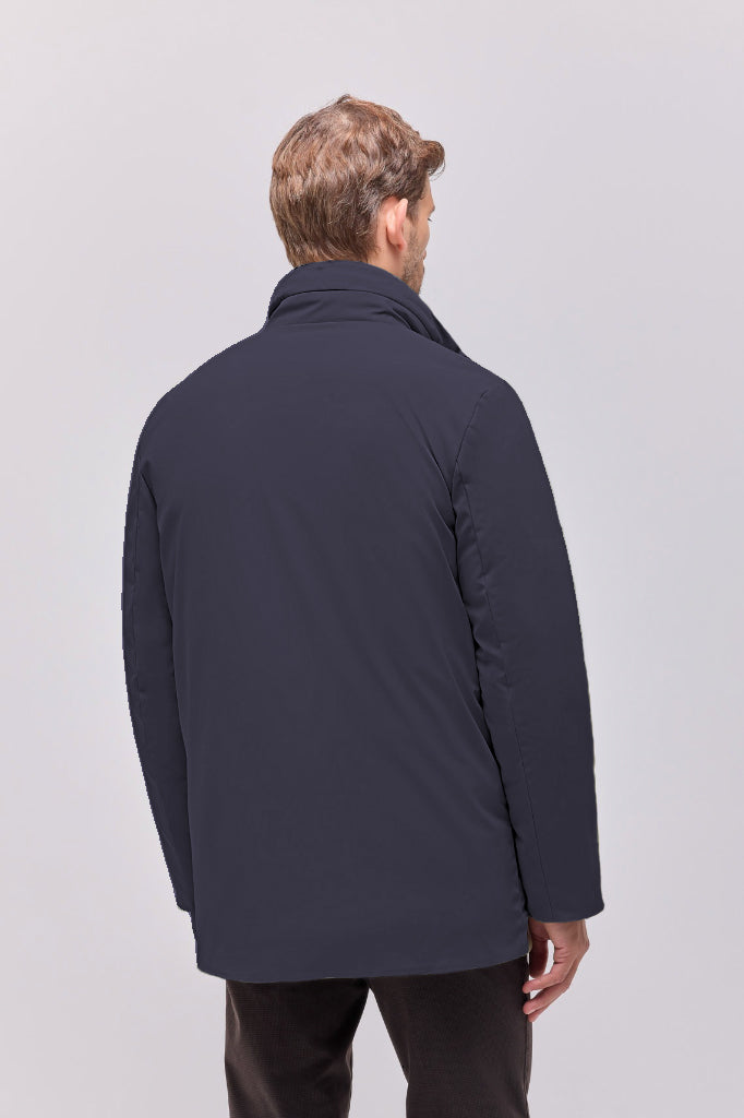 Parka imbottito con collo in piedi in techno nylon stretch