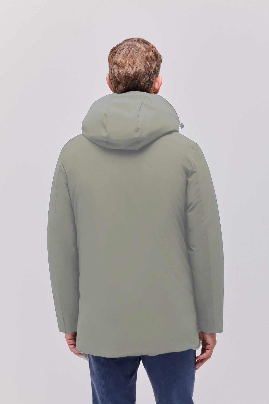 Parka lungo imbottito con cappuccio in techno nylon stretch