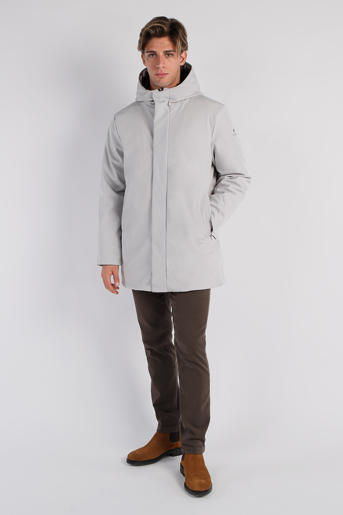 Parka lungo in poly-stretch cappuccio con imbottitura staccabile custom fit