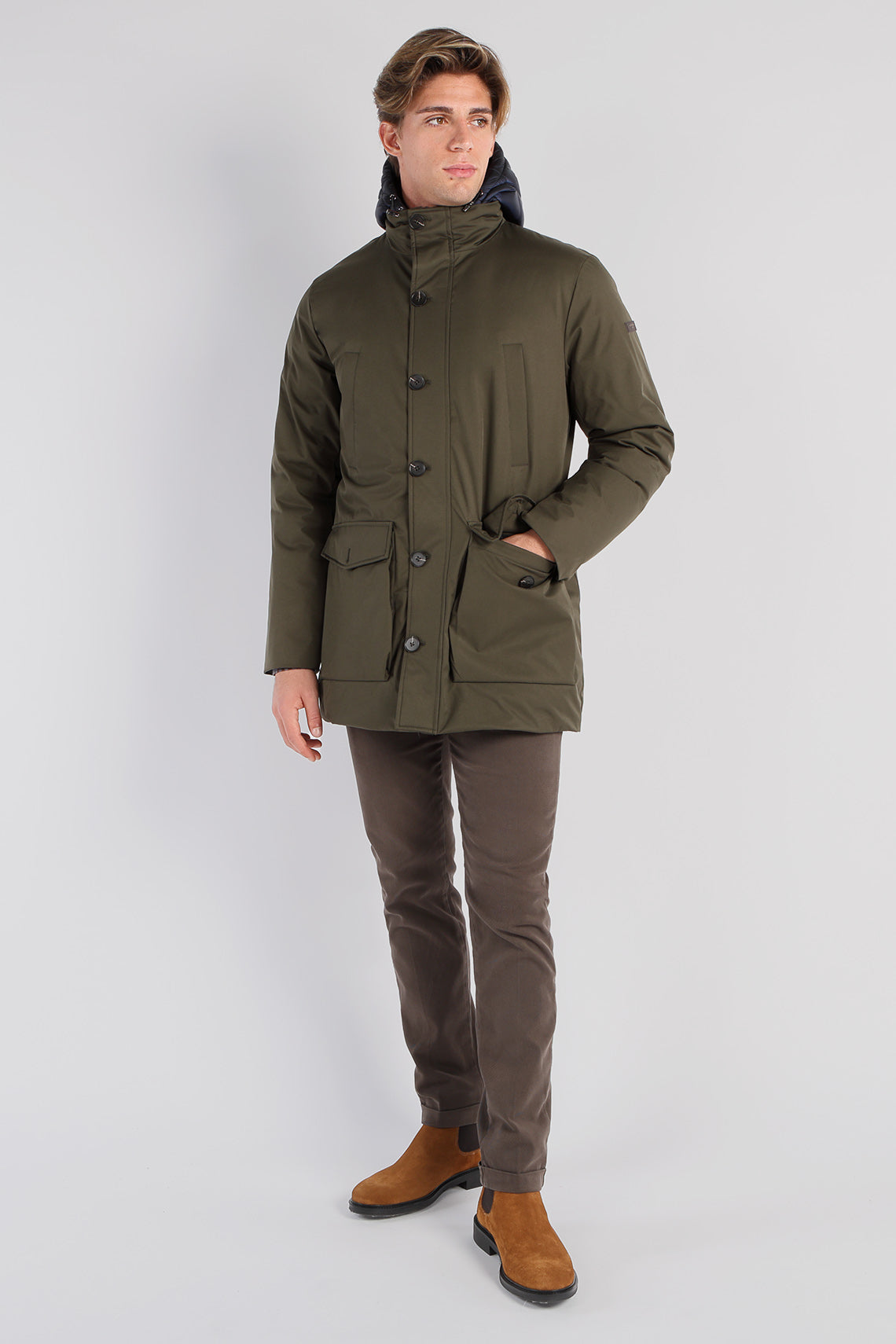 Parka in microfibra effetto lana con pettorina e cappuccio staccabili