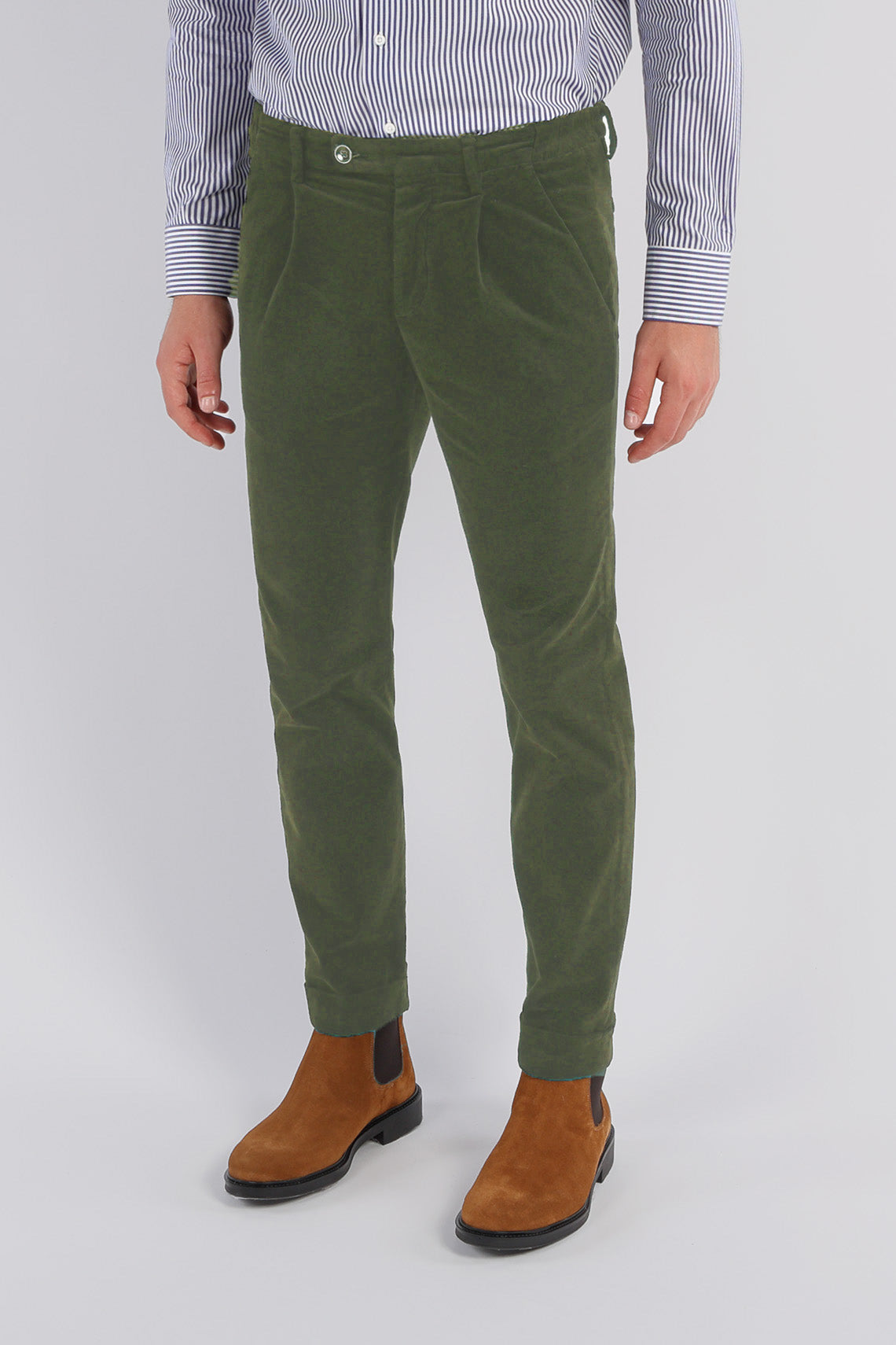 Stretch moleskin chino trousers with single pleat custom fit