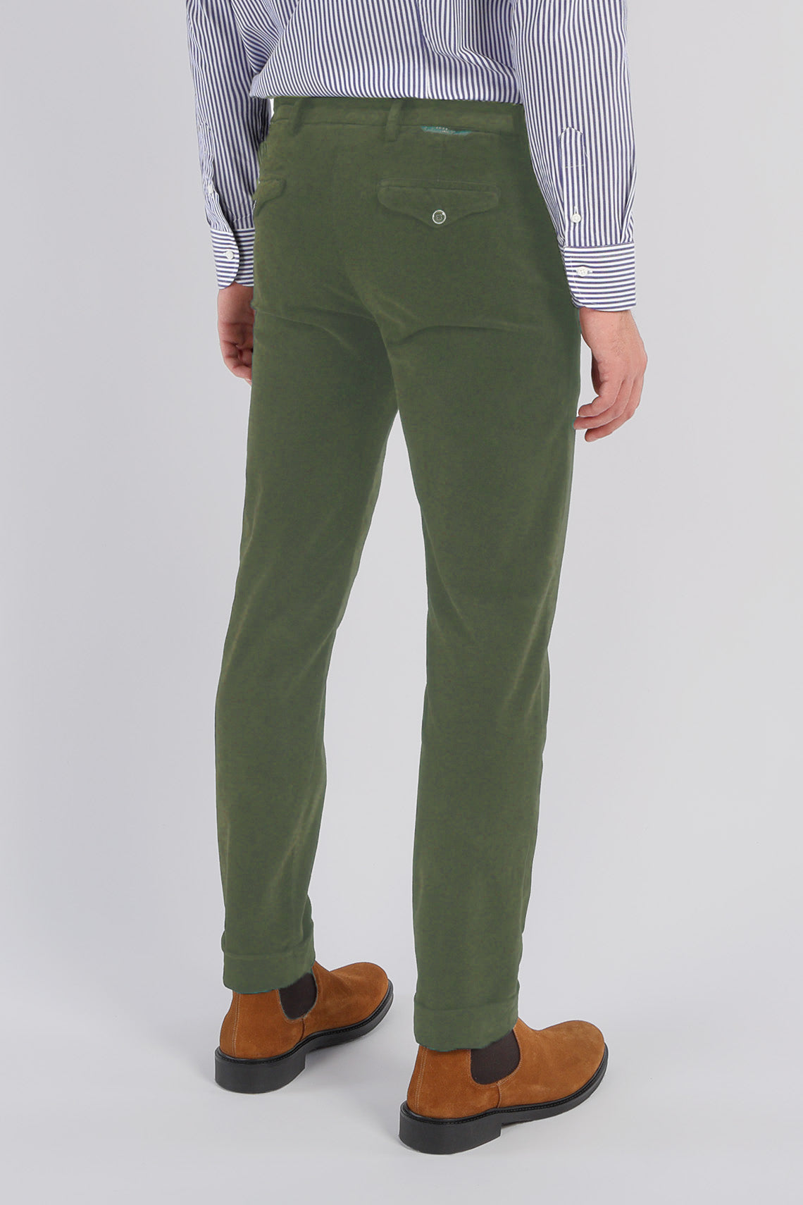 Stretch moleskin chino trousers with single pleat custom fit