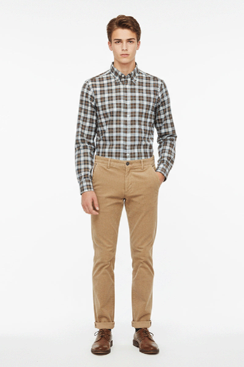 Garment-dyed stretch needlecord velvet chino trousers slim fit