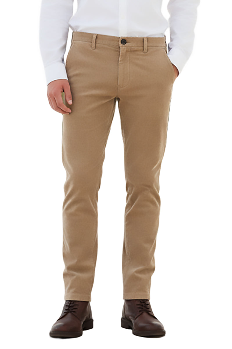Garment-dyed stretch needlecord velvet chino trousers slim fit
