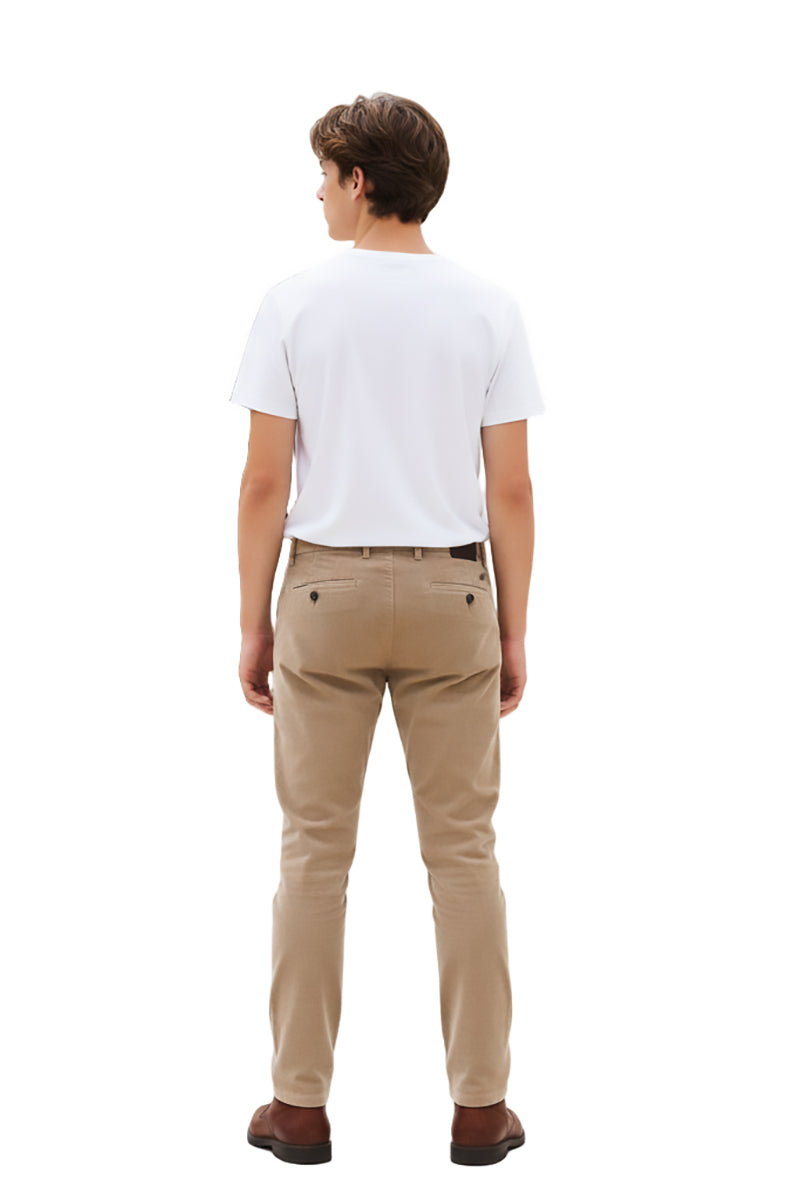 Garment-dyed stretch needlecord velvet chino trousers slim fit
