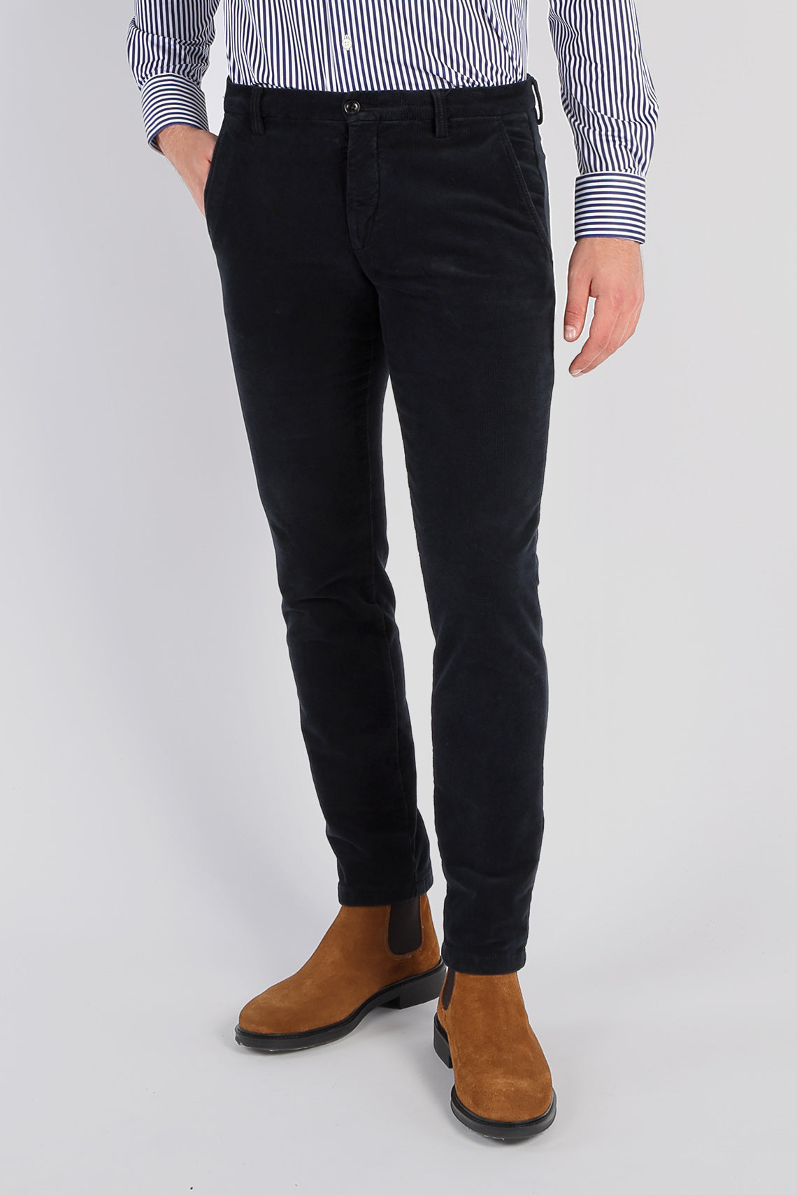 Garment-dyed moleskin chino trousers with contrast pocket profile