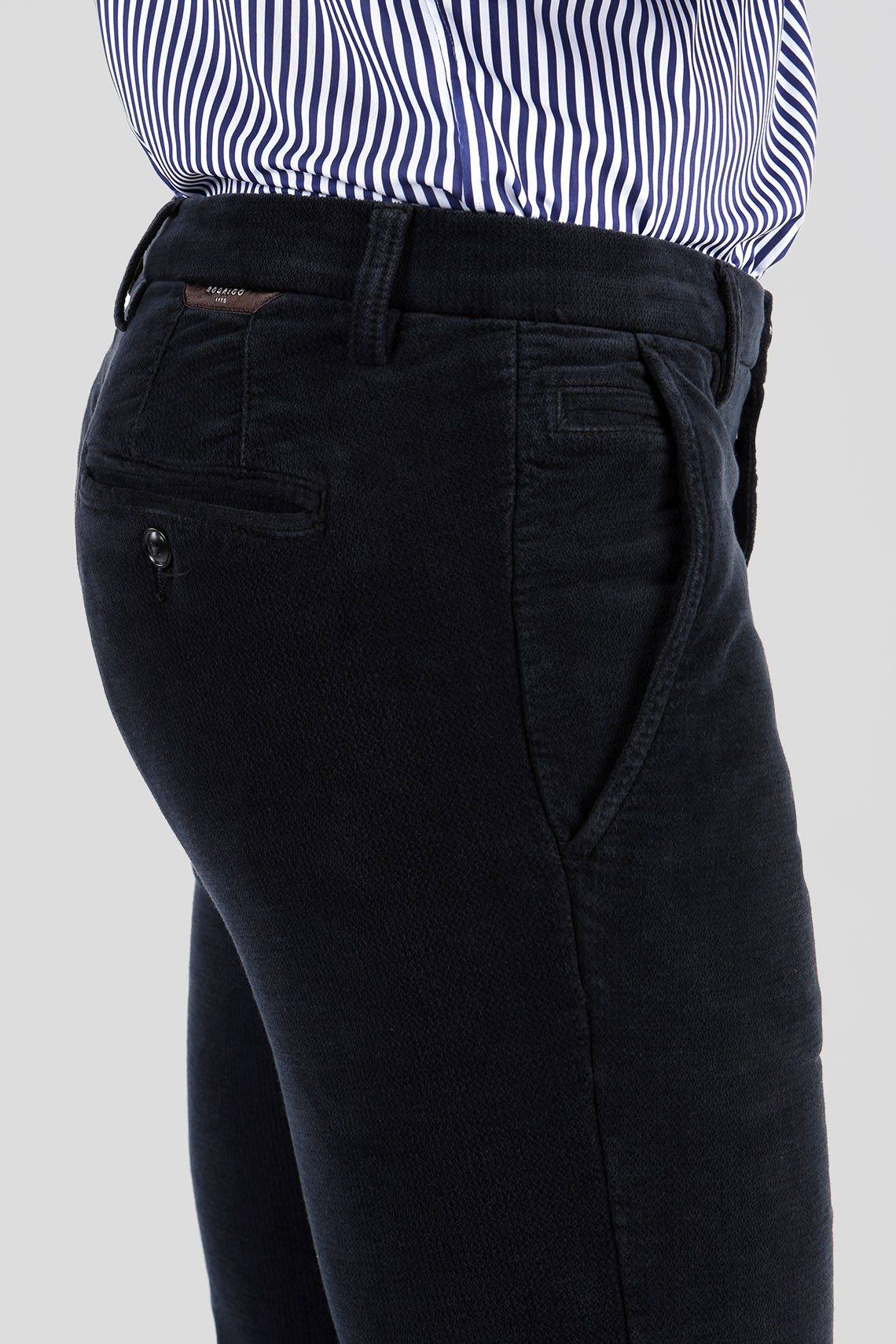 Garment-dyed moleskin chino trousers with contrast pocket profile