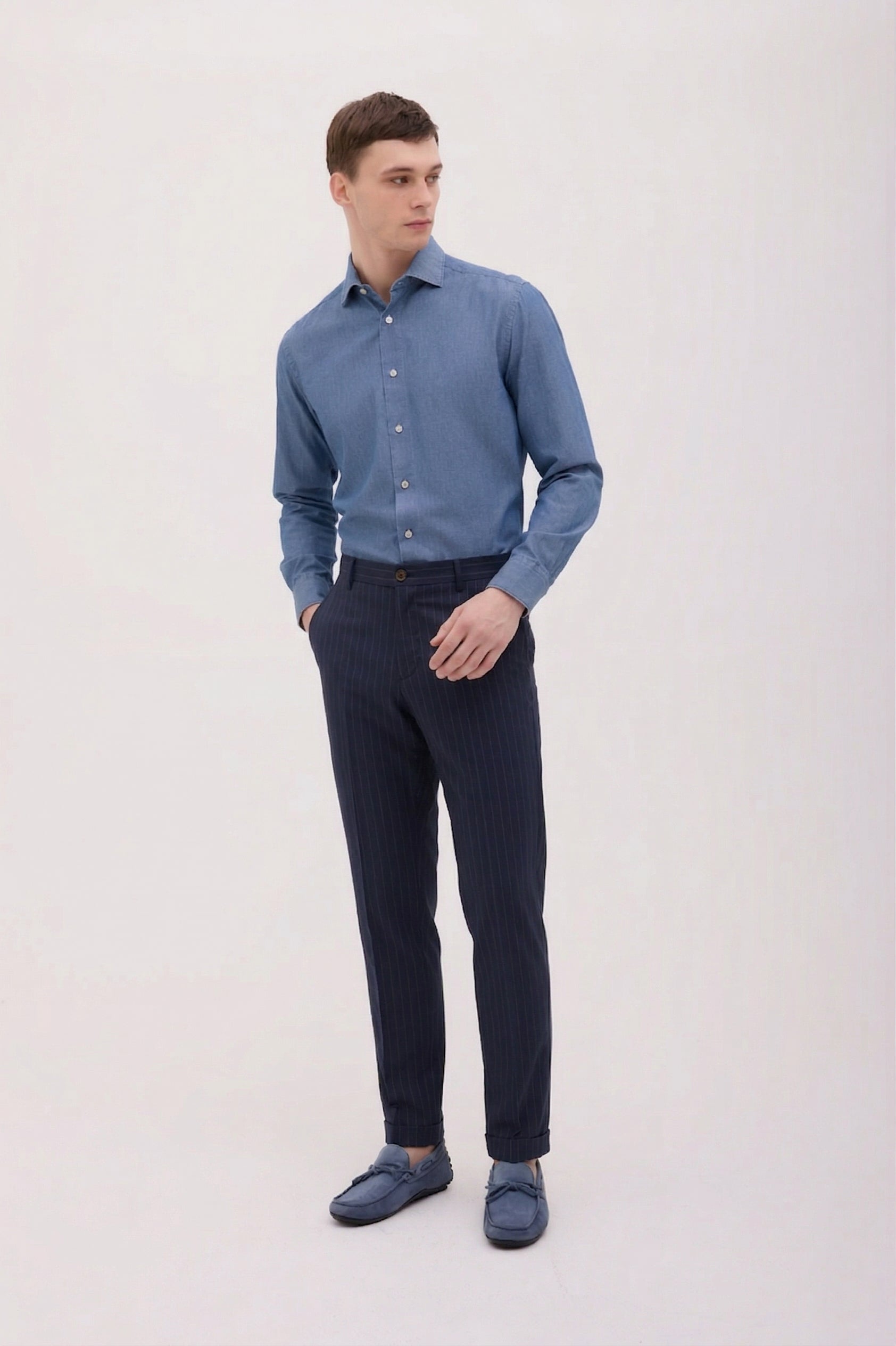 PANTALONE STAMPA GESSATO BLU