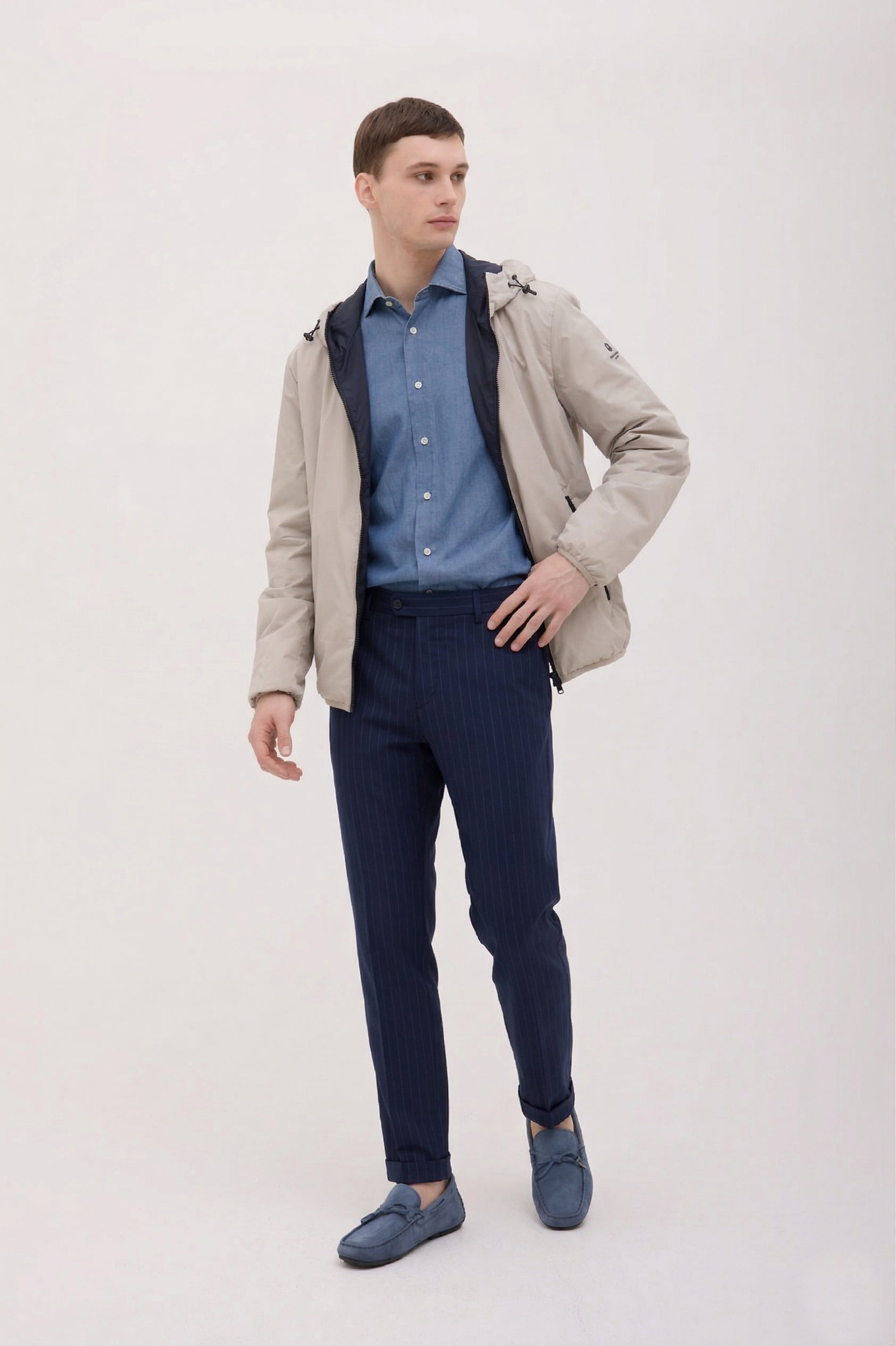 PANTALONE STAMPA GESSATO BLU