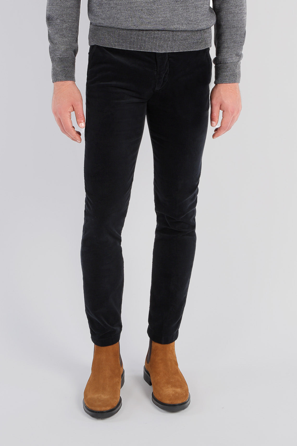 Pantalone chino in fustagno stretch tinto capo taglio fianco slim fit