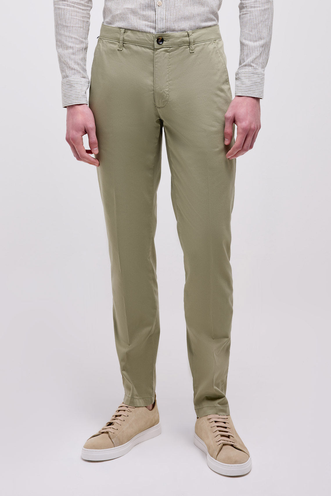 PANTALONE CHINO IN RASO STRETCH MILITARE