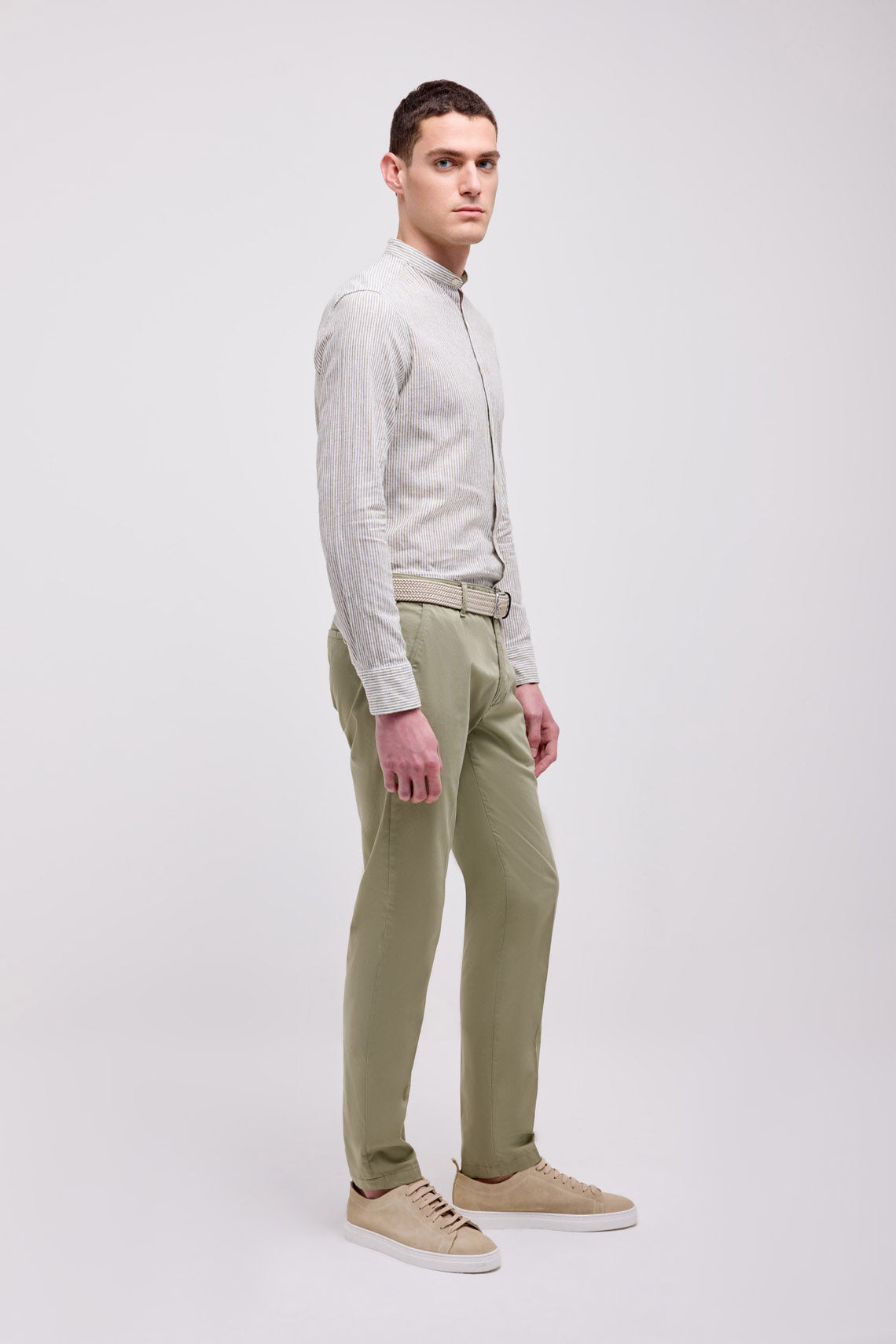 PANTALONE CHINO IN RASO STRETCH MILITARE